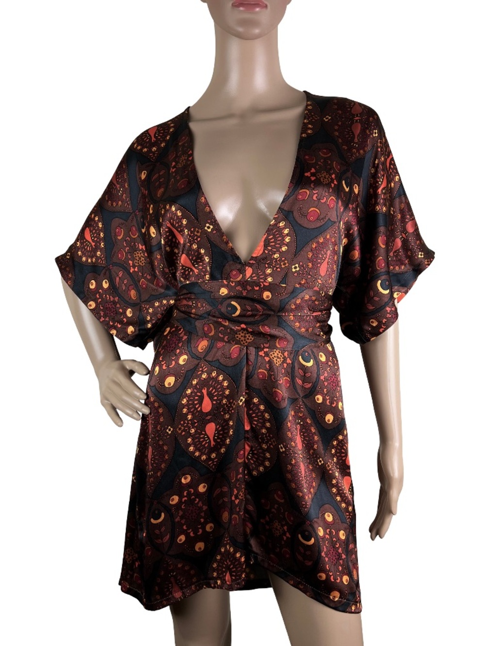 REFORMATION PRINTED V-NECK MINI DRESS
